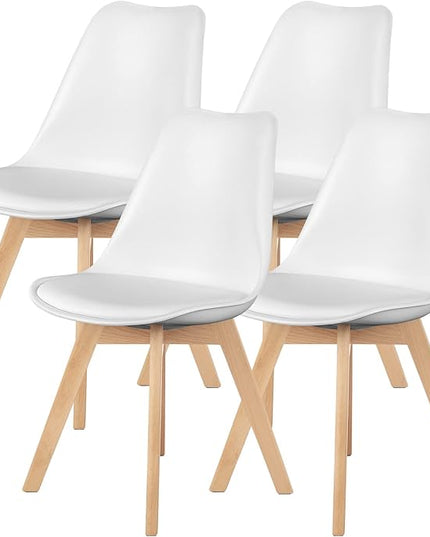Sweetrcrispy Dining Chairs, Dining Chairs Set of 4, Dining Room Chairs, Kitchen Chairs, Mid Century Modern Chairs, PU Leather Upholstered Chairs with Wood Legs, Kitchen & Dining Room Chairs, White - LeafyLoom