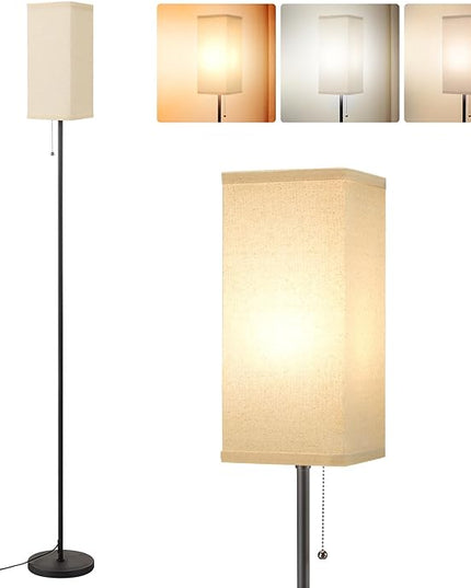 Beige Floor Lamps for Living Room - 3 Color Temperature Black Standing Lamps with Pull Chain Switch, Modern Tall Lamp for Office Home Nursery and Hotel, Pole Lamp for Reading - LeafyLoom