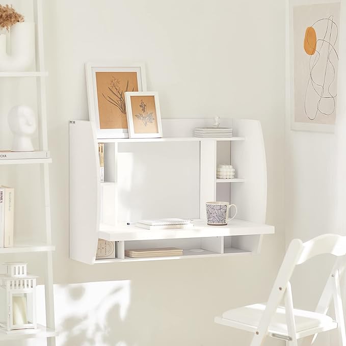 Haotian Folding Home Office Table Desk Workstation Computer Desk with Storage Shelves, Trestle Desk, White FWT18-W - LeafyLoom