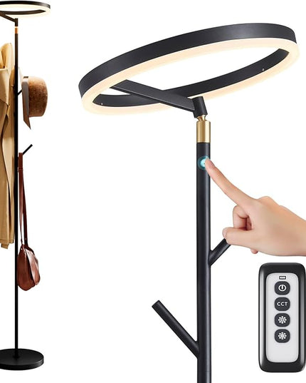 Innovative Floor Lamp, Floor Lamps for Living Room with Coat Rack, Floor Lamps with Stepless Adjust Color Temperatures & Brightness, Remote Control and Touch Control - LeafyLoom
