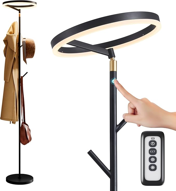 Innovative Floor Lamp, Floor Lamps for Living Room with Coat Rack, Floor Lamps with Stepless Adjust Color Temperatures & Brightness, Remote Control and Touch Control - LeafyLoom
