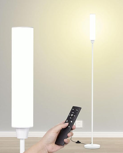 Floor Lamp with Remote Control,Bright Floor Lamps for Living Room/Bedroom/Office, Stepless Adjustable 3000K-6000K Colors and 10-100% Brightness,Standing Light with Foot Switch (White) - LeafyLoom