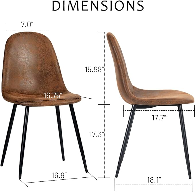FurnitureR Dining Chairs Comfortable Upholstered Side Seating Armless for Home Kitchen Bedroom Living Room Guest Restaurant Cafe (Brown, Set of 4) - LeafyLoom