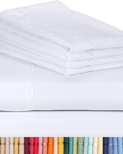 LuxClub 6 PC King Size Sheet Set Bed Sheets Deep Pockets 18" Eco Friendly Wrinkle Free Cooling Bed Sheets Machine Washable Hotel Bedding Silky Soft - Snow White King - LeafyLoom
