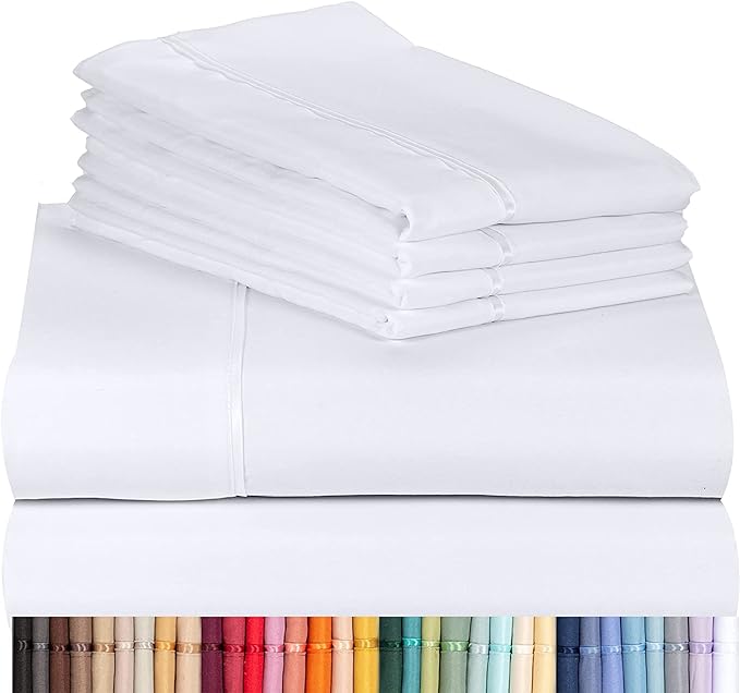 LuxClub 6 PC King Size Sheet Set Bed Sheets Deep Pockets 18" Eco Friendly Wrinkle Free Cooling Bed Sheets Machine Washable Hotel Bedding Silky Soft - Snow White King - LeafyLoom