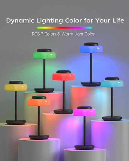 QiMH Battery Operated LED Table Lamp, 5000mAh Cordless Desk Lamp with 3 Level Brightness Touch Control, Mini Rechargeable Night Light for Living Room, Bedroom, Outdoor bar (Black-RGB) - LeafyLoom