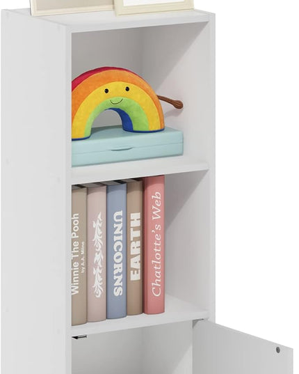 Furinno Luder Shelf Bookcase with 1 Door Storage Cabinet, White - LeafyLoom