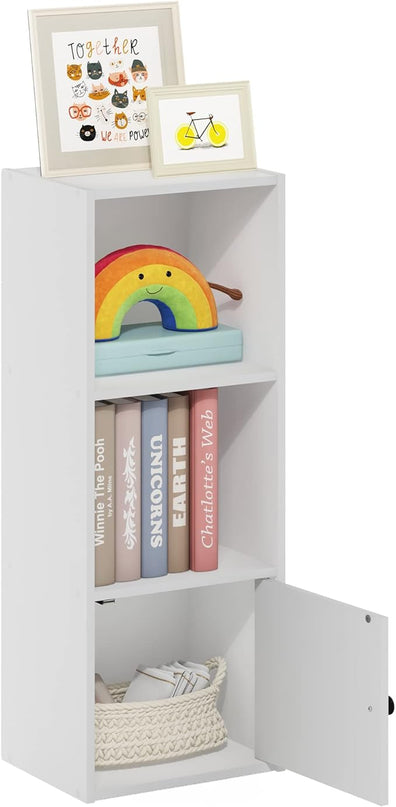 Furinno Luder Shelf Bookcase with 1 Door Storage Cabinet, White - LeafyLoom