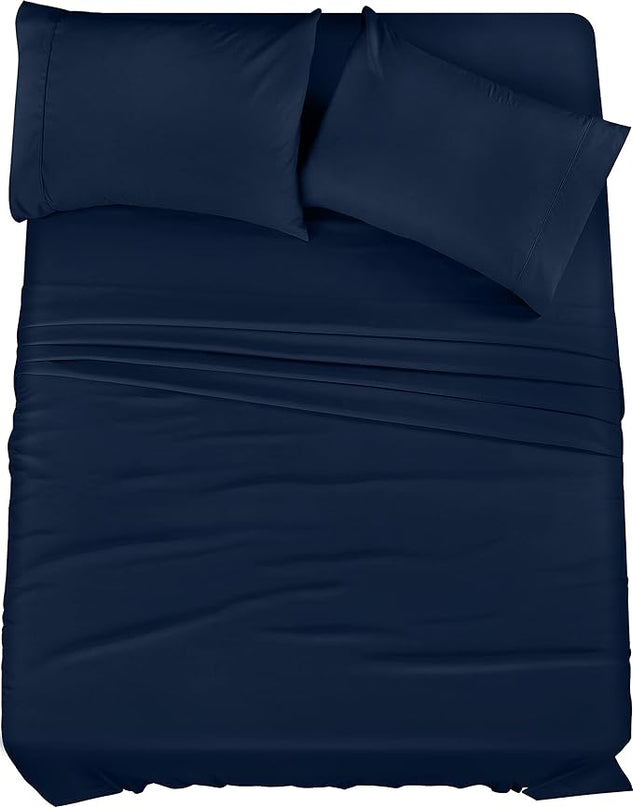 Utopia Bedding King Bed Sheets Set - 4 Piece Bedding - Brushed Microfiber - Shrinkage and Fade Resistant - Easy Care (King, Navy) - LeafyLoom