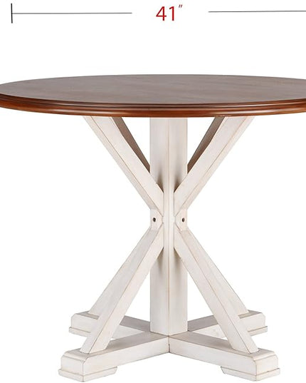 SEI Furniture Barrisdale Modern Farmhouse Dining Table, Antique White, Whiskey Maple - LeafyLoom