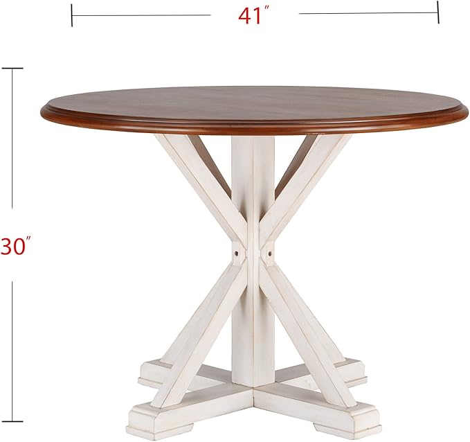 SEI Furniture Barrisdale Modern Farmhouse Dining Table, Antique White, Whiskey Maple - LeafyLoom