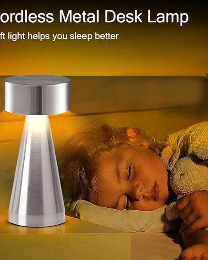 Portable Metal Desk Lamp, Cordless LED Table Lamp,3 Color Touch Control Rechargeable Lamp,3-Levels Brightness Room Decor Desk Lamp,Bedside Lamp,Night Light, Dining Room Lamp (Silver) - LeafyLoom