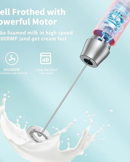 Maestri House Rechargeable Milk Frother with Stand, Handheld Electric Foam Maker Waterproof Detachable Stainless Steel Whisk Drink Mixer Foamer for Lattes, Cappuccino - LeafyLoom