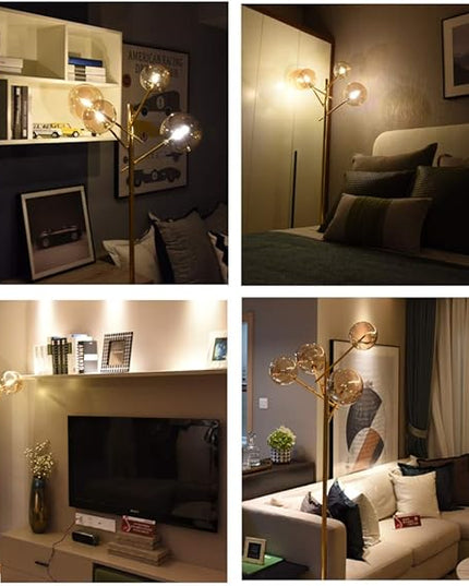 TD00145 Sputnik Chandelier Floor Lamp for Bedroom,4-Lights Glass Shade Floor Lamps for Living Room,Brass/Gold - LeafyLoom