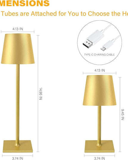2 Pack Cordless Table Lamps, 3 Colors Stepless Dimming, 5000mAh Rechargeable Battery LED Desk Lamp for Bedroom/Couple Dinner/Desk/Cafe/Dining Room/Terrace - LeafyLoom