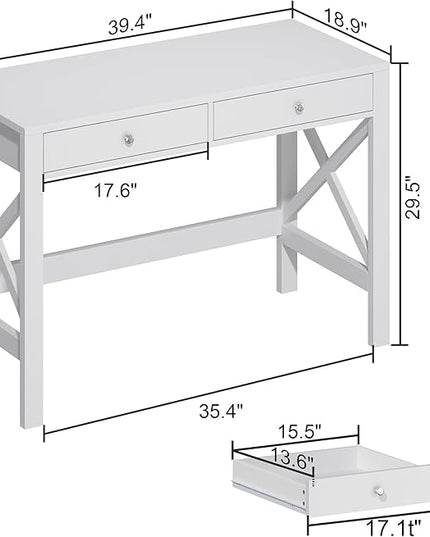 ChooChoo Computer Desk Study for Home Office, Modern Simple 40 Inches White Desk with Drawers, Makeup Vanity Console Table - LeafyLoom