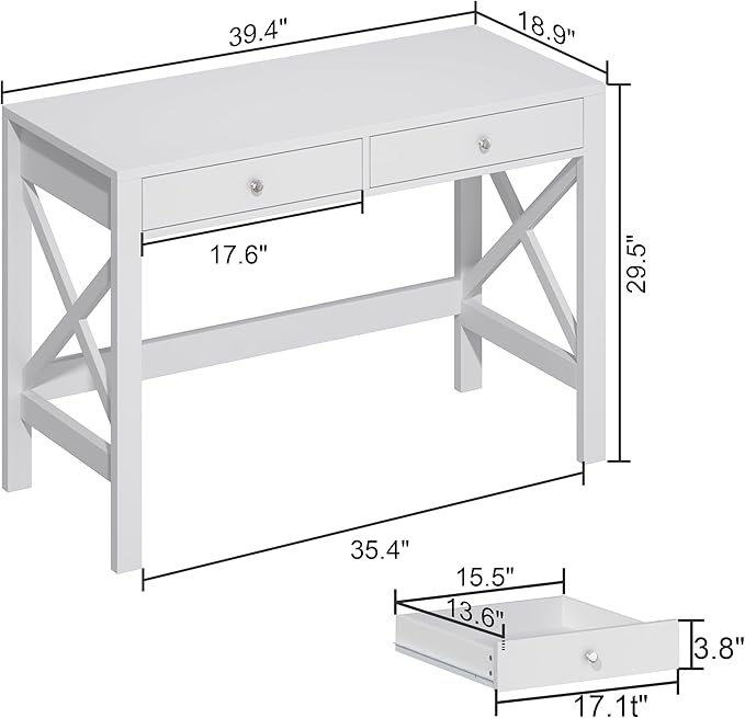ChooChoo Computer Desk Study for Home Office, Modern Simple 40 Inches White Desk with Drawers, Makeup Vanity Console Table - LeafyLoom