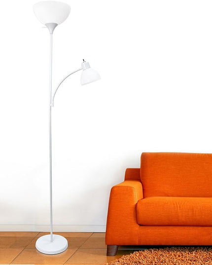 Simple Designs LF2000-WHT Mother-Daughter Floor Lamp with Reading Light, White - LeafyLoom