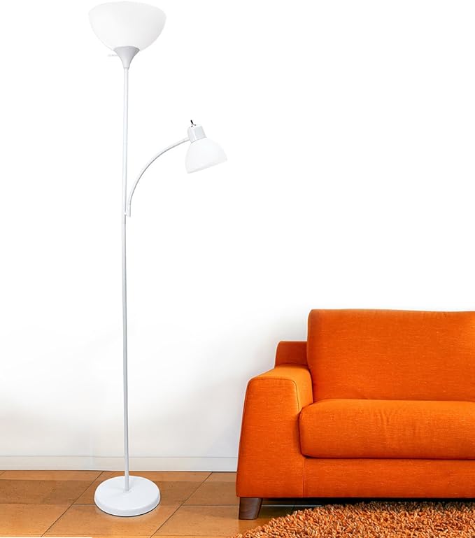 Simple Designs LF2000-WHT Mother-Daughter Floor Lamp with Reading Light, White - LeafyLoom