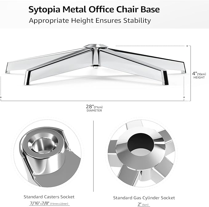 Office Chair Base, 28'' Desk Chair Base Replacement with Reinforced Metal Legs (2300Lbs), Chair Bottom Part for Most Chairs, Universal Gas Cylinder and Caster Sockets, Sliver - LeafyLoom