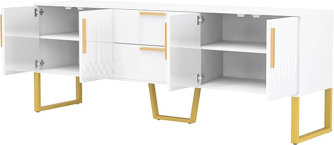 NicBex TV Stand for 75 Inch TV Modern TV Media Console Table with Metal Legs Drawers and Cabinets,Entertainment Center with Storage for Living Room,Bedroom,66.9 Inch,White - LeafyLoom