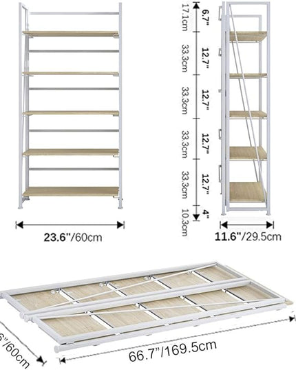 No-Assembly Folding Bookshelf Storage Shelves 5 Tiers Vintage Multifunctional Plant Flower Stand Storage Rack Shelves Bookcase for Home Office(White) - LeafyLoom