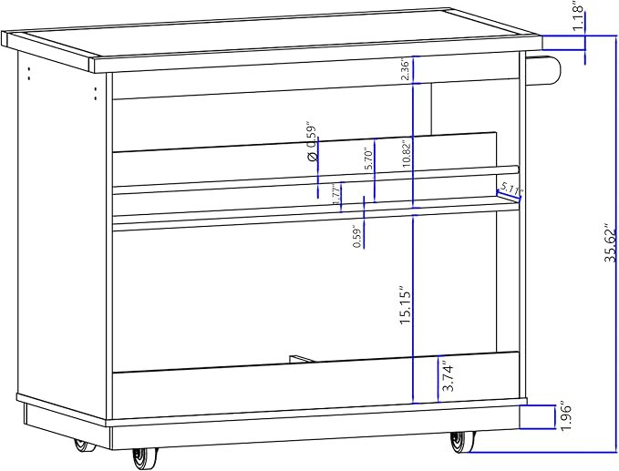 Kitchen Island with Storage, Two-Sided Rolling Extended Table on Wheels w/Wood Top, Kitchen Island Cart w/Wine and Spice Rack, 2 Drawers, 3 Open Compartments for Dinning Room - LeafyLoom