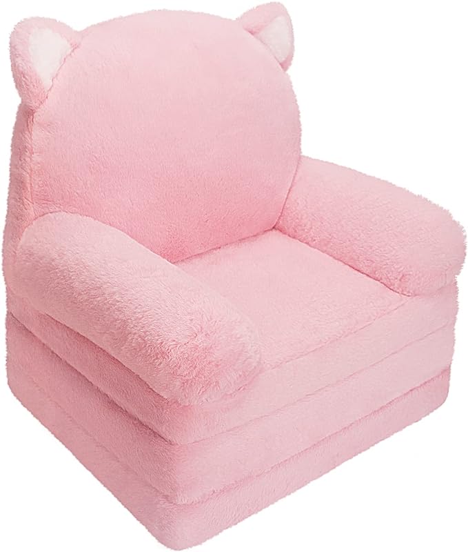 Toddler Chair Comfy, Kids Couch Fold Out, Soft Baby Chairs,kids lounge chair for Play,Gift for 0-3 Years,Pink Kitty - LeafyLoom