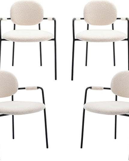 COLAMY Dining Chairs Set of 4, Boucle Dining Chairs with Arms, Comfy Small Sherpa Dining Armchairs with Back for Kitchen, Dining Room, Restaurant, Cream - LeafyLoom