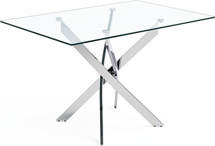 Tempered Glass Dining Table with Chromed Legs,47" Modern Rectangular Kitchen Table for Dining Room Kitchen,Sliver - LeafyLoom
