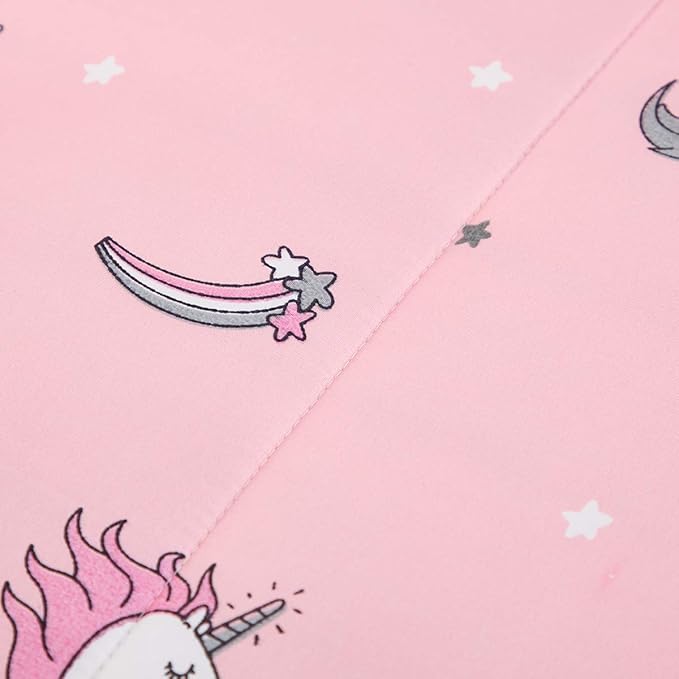 UOZZI BEDDING Bed in a Bag 7 Pieces King Size Unicorn Pink with Rainbow Star - Soft Microfiber, Reversible Bed Comforter Set (1 Comforter, 2 Pillow Shams, 1 Flat Sheet, 1 Fitted Sheet, 2 Pillowcases) - LeafyLoom