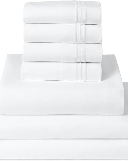 Mellanni Split King Sheets Set - 7 PC Iconic Collection Bedding Sheets & Pillowcases - Ultra Soft, Cooling Bed Sheets - Deep Pocket up to 16 inch - 7 PC (Split King, White w/Extra Pillow Cases) - LeafyLoom
