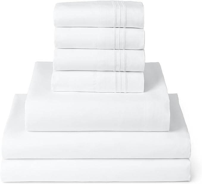 Mellanni Split King Sheets Set - 7 PC Iconic Collection Bedding Sheets & Pillowcases - Ultra Soft, Cooling Bed Sheets - Deep Pocket up to 16 inch - 7 PC (Split King, White w/Extra Pillow Cases) - LeafyLoom