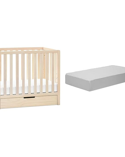 Carter's by DaVinci Colby 4-in-1 Convertible Mini Crib with Trundle in Washed Natural with Complete Slumber Mini Crib Mattress - LeafyLoom
