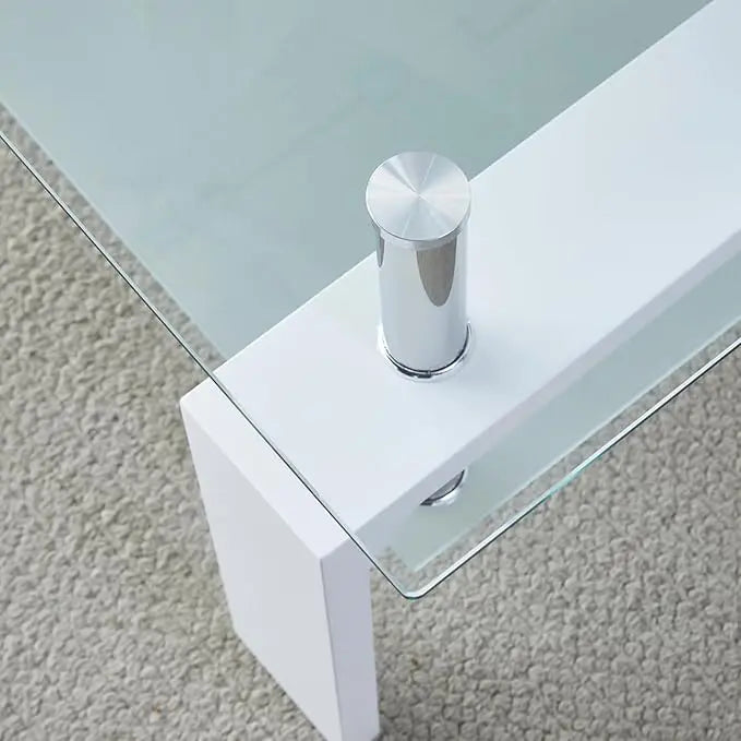 Coffee Table - Rectangle Glass Coffee Table with Simple and Classical Inspired Design, Easy Assembly for Modern Living, 39.5 * 23.5 * 17.5 inches (White) - LeafyLoom