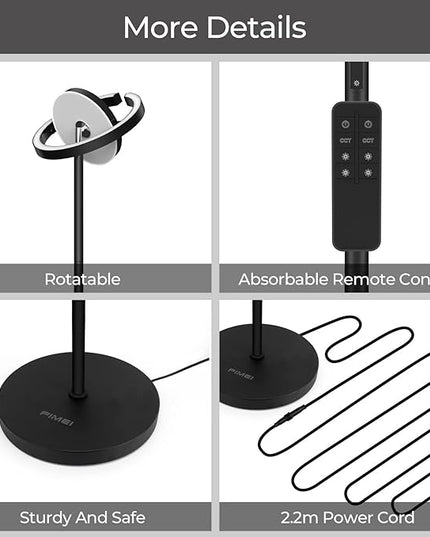 FIMEI Modern Floor Lamp, LED Bright Standing Lamp, Unique Rotatable Ring Design, Eye-Protecting Stepless Dimming, 3000K-6000K Color Temperatures, Touch/Remote Control, for Living Room Bedroom Office - LeafyLoom