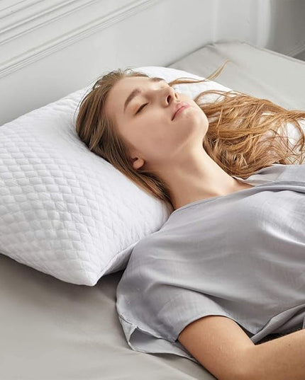 2 Pillows, Shredded Memory Foam Bed Pillows for Sleeping, with Washable Removable Cooling Hypoallergenic Sleep Pillow for Back and Side Sleeper, Queen (2-Pack) - LeafyLoom