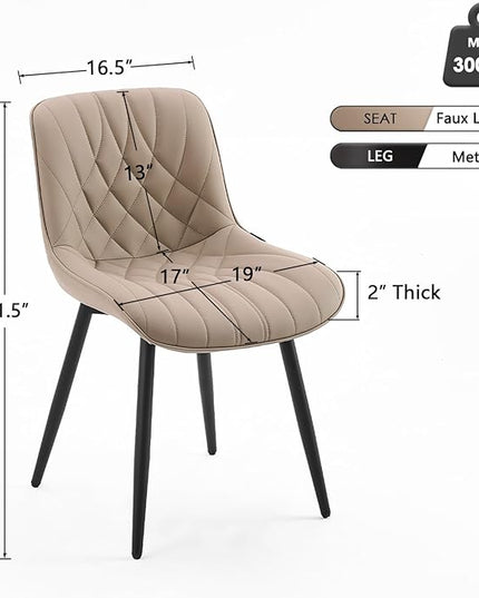 YOUNUOKE Dining Chairs Set of 2 Mid Century Modern Kitchen Chair Comfortable Upholstered Faux Leather Dinner Chairs for Kitchen Dining Room, Khaki - LeafyLoom