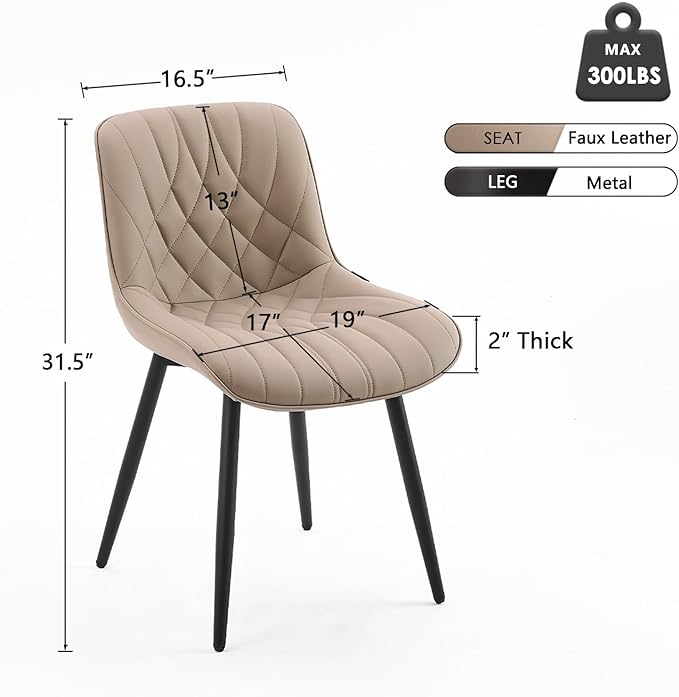 YOUNUOKE Dining Chairs Set of 2 Mid Century Modern Kitchen Chair Comfortable Upholstered Faux Leather Dinner Chairs for Kitchen Dining Room, Khaki - LeafyLoom