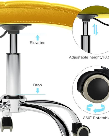 360° Office Desk Chair,PU Adjustable Rolling Task Chair with Backrest for Barber,Office,Home, Computer,360° Swivel,Armless (yellow) - LeafyLoom