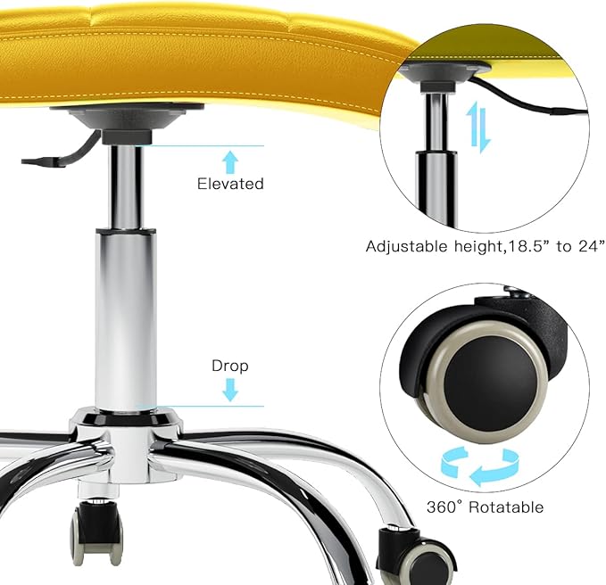 360° Office Desk Chair,PU Adjustable Rolling Task Chair with Backrest for Barber,Office,Home, Computer,360° Swivel,Armless (yellow) - LeafyLoom
