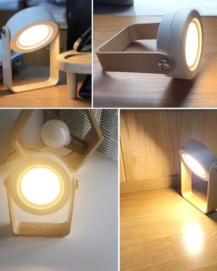 4-in-1 Foldable Table Lamp,USB Retractable LED Light,Wooden Handle Portable Lantern Light and Flashlight,Touch Control Dimmable 3 Level Brightness Night Light for Reading, Outdoor Camping (Grey) - LeafyLoom