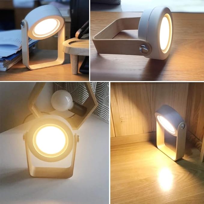 4-in-1 Foldable Table Lamp,USB Retractable LED Light,Wooden Handle Portable Lantern Light and Flashlight,Touch Control Dimmable 3 Level Brightness Night Light for Reading, Outdoor Camping (Grey) - LeafyLoom