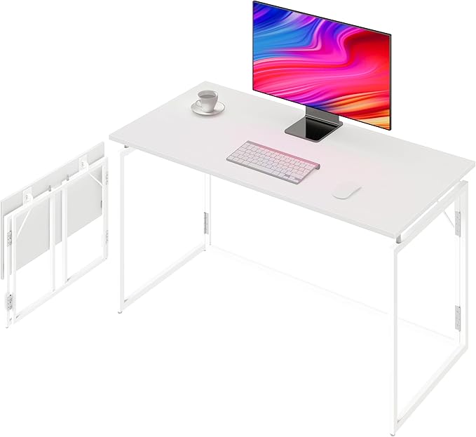 Folding Desk 40 Inch - Small Foldable Desk for Small Space Minimalist, Space Saving Collapsible Compact Desk Portable Table for Craft, Writing, Study and Work (No Assembly Required) - LeafyLoom