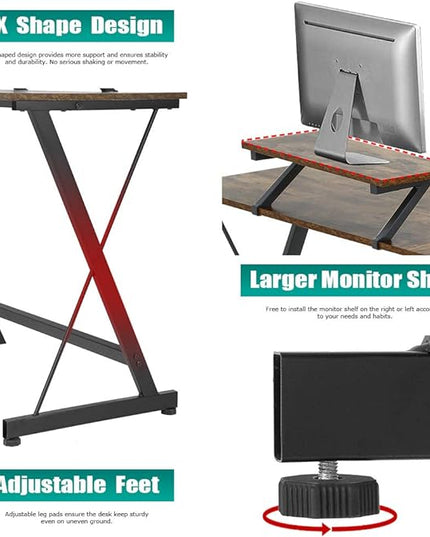 FDW Computer Desk, 51 Inchs L Shaped Desk with Large Monitor Stand Home Office Gaming Corner Desk Writing Study Workstation,Space-Saving - LeafyLoom