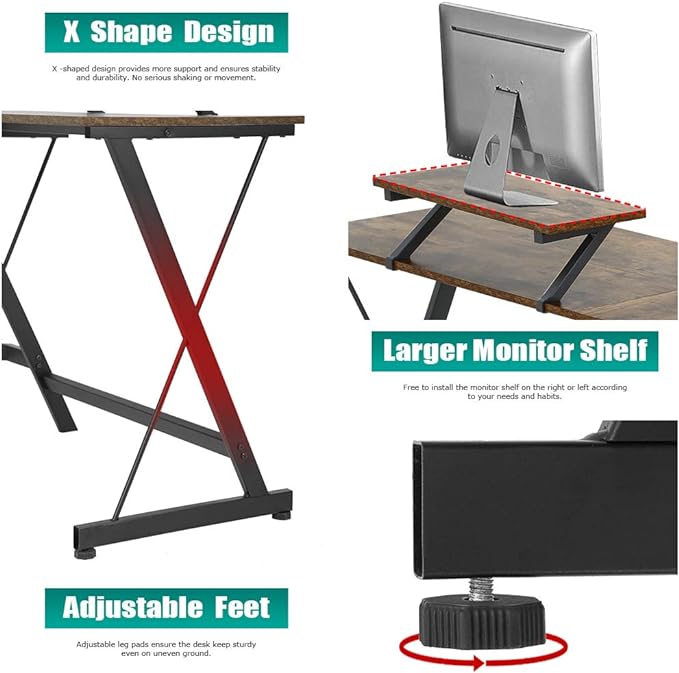 FDW Computer Desk, 51 Inchs L Shaped Desk with Large Monitor Stand Home Office Gaming Corner Desk Writing Study Workstation,Space-Saving - LeafyLoom