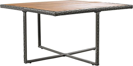 9-Pieces Outdoor Rattan Sectional Sofa Set, Wicker Patio Conversation Furniture with L-shape Couch&Storage Ottomans, Acacia Wood Coffee Table, for Garden Yard, Grey Wicker&Grey Cushion - LeafyLoom