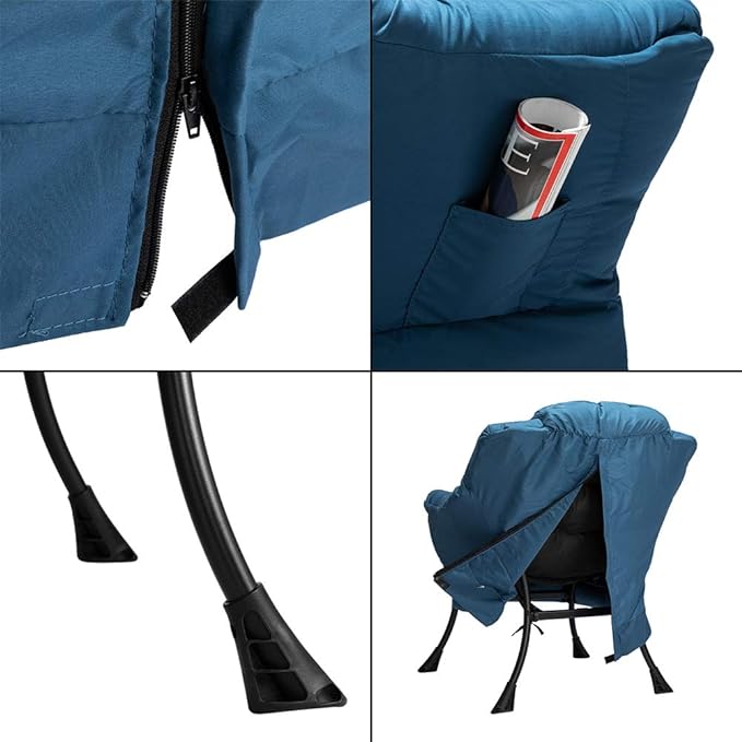 HollyHOME Modern Fabric Large Lazy Chair, Accent Oversized Comfy Reading Chair, Thick Padded Cozy Lounge Chair with Armrest, Steel Frame Leisure Sofa Chair for Living Room, Bedroom, Dorm, Navy Blue - LeafyLoom