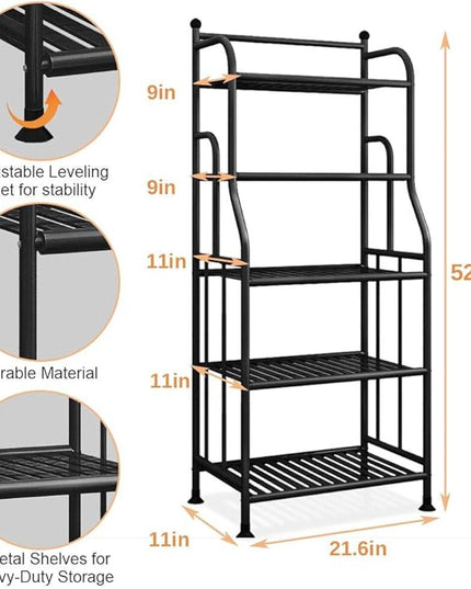 Shelving Unit Bakers Rack Metal Storage Shelves Laundry Shelf Organizer Standing Shelf Units for Laundry Kitchen Bathroom Pantry Closet Indoor and Outdoor (5 Tier, Black) - LeafyLoom