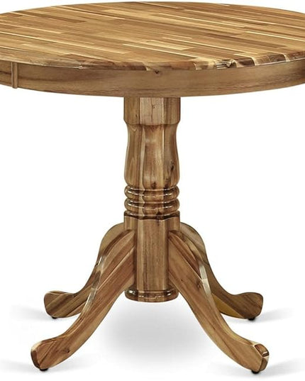 East West Furniture Antique 3 Piece Kitchen Set Contains a Round Dining Room Table with Pedestal and 2 Grey Linen Fabric Parsons Dinette Chairs, 36x36 Inch, Natural - LeafyLoom